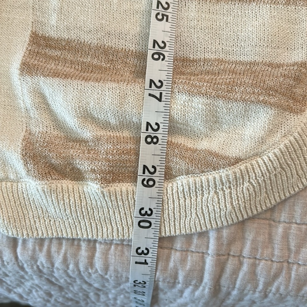 Talbots cream tan striped cotton open long cardigan sweater Large petite​​​ - Picture 12 of 12